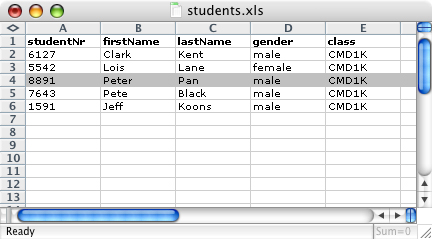 inhoud studenten tabel